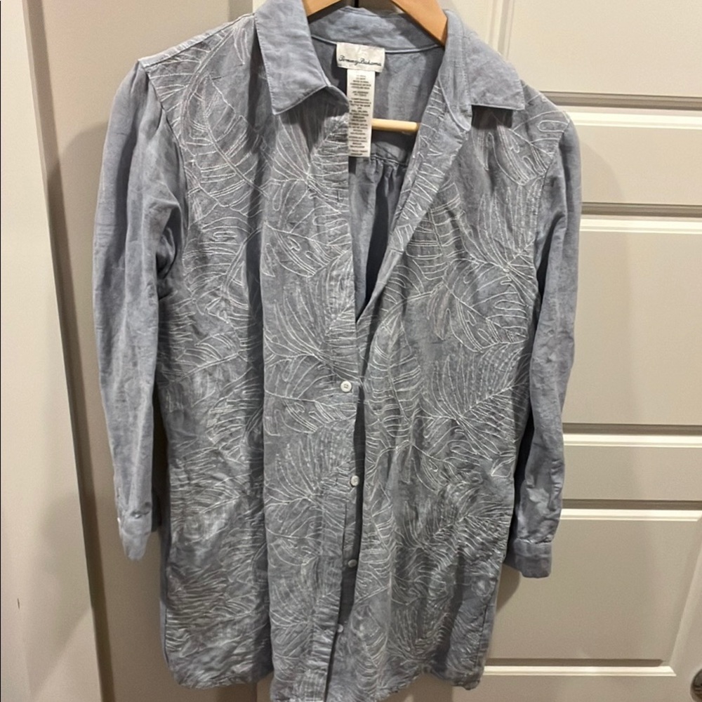 Tommy Bahama Linen Blend Embroidered Boyfriend Shirt/Cover Up